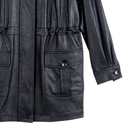 Liquid Leather™ Drawstring Waist Utility Jacket - Black - Final Sale | Clara Sunwoo