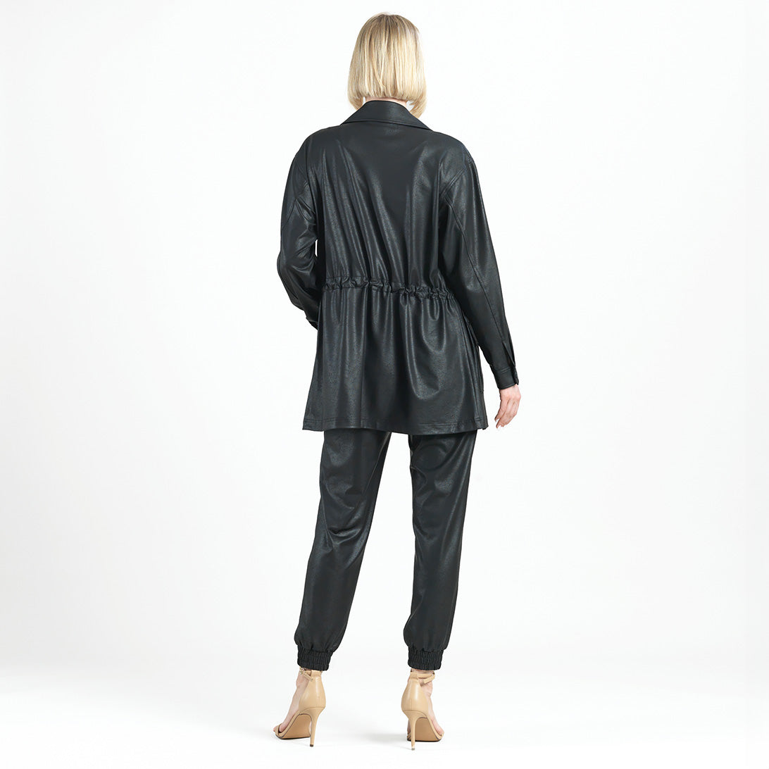 Liquid Leather™ Drawstring Waist Utility Jacket - Black - Final Sale | Clara Sunwoo