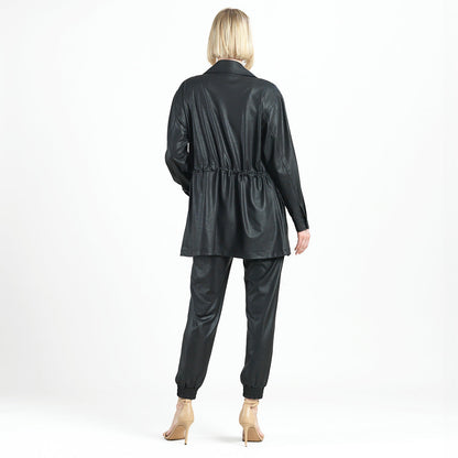 Liquid Leather™ Drawstring Waist Utility Jacket - Black - Final Sale | Clara Sunwoo