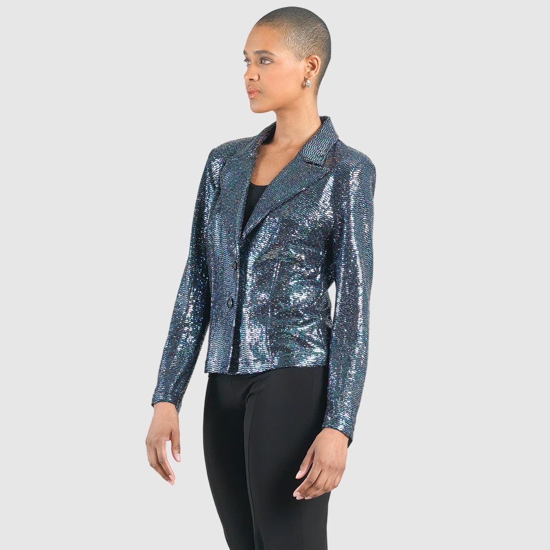 Shimmer Sequin - Modern Button Blazer - Gunmetal - Final Sale | Clara Sunwoo