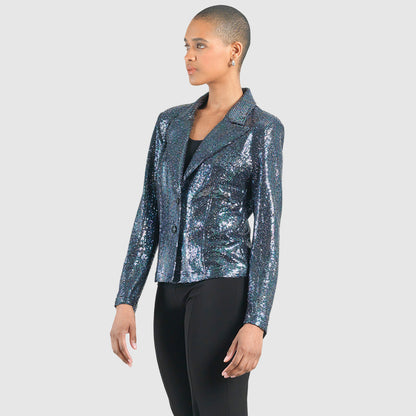 Shimmer Sequin - Modern Button Blazer - Gunmetal - Final Sale | Clara Sunwoo
