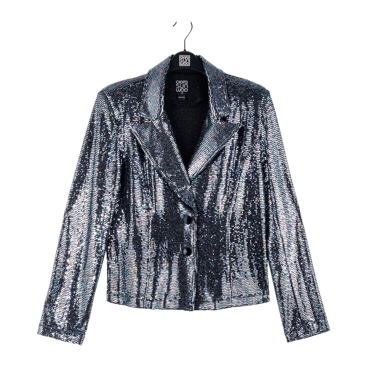 Shimmer Sequin - Modern Button Blazer - Gunmetal - Final Sale | Clara Sunwoo