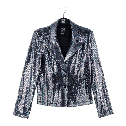 Shimmer Sequin - Modern Button Blazer - Gunmetal - Final Sale | Clara Sunwoo