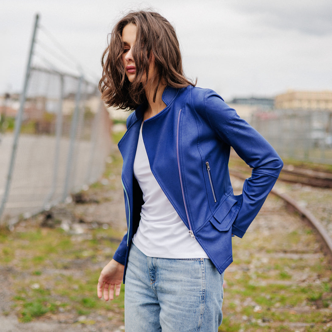 Liquid Leather™ Biker Jacket - Cobalt - Final Sale | Clara Sunwoo