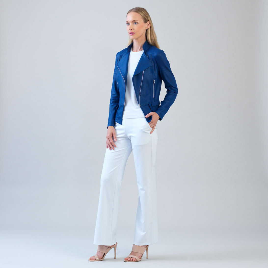 Liquid Leather™ Biker Jacket - Cobalt - Final Sale | Clara Sunwoo