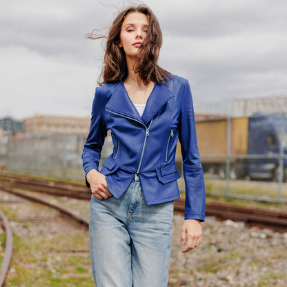 Liquid Leather™ Biker Jacket - Cobalt - Final Sale | Clara Sunwoo