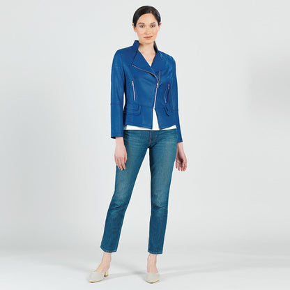 Liquid Leather™ Biker Jacket - Cobalt - Final Sale | Clara Sunwoo
