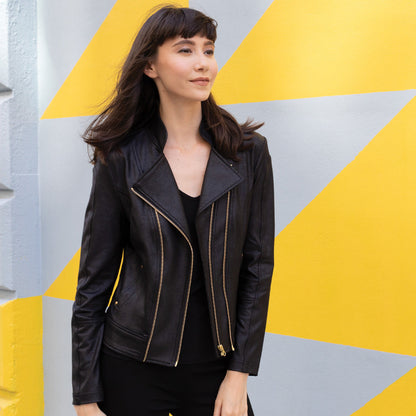 Liquid Leather™ Double Zip Pocket Jacket - Black | Clara Sunwoo
