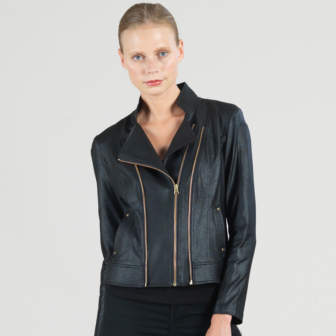 Liquid Leather™ Double Zip Pocket Jacket - Black | Clara Sunwoo