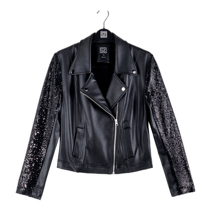 Sequin Knit - Liquid Leather™ Sheen Moto Jacket - Black - Final Sale | Clara Sunwoo