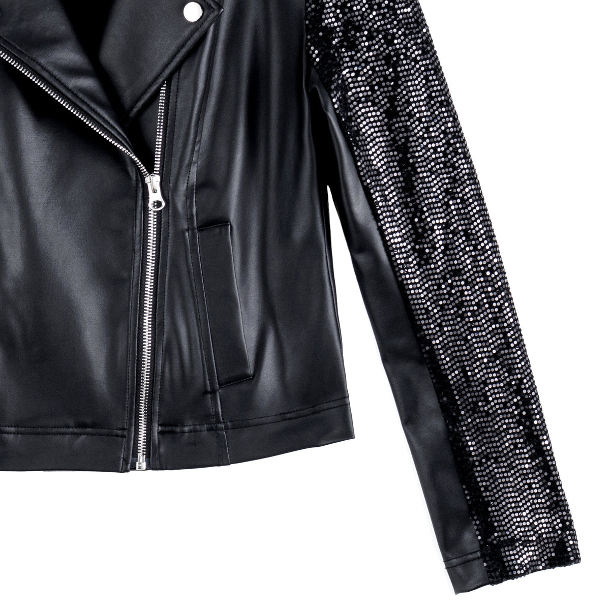 Sequin Knit - Liquid Leather™ Sheen Moto Jacket - Black - Final Sale | Clara Sunwoo