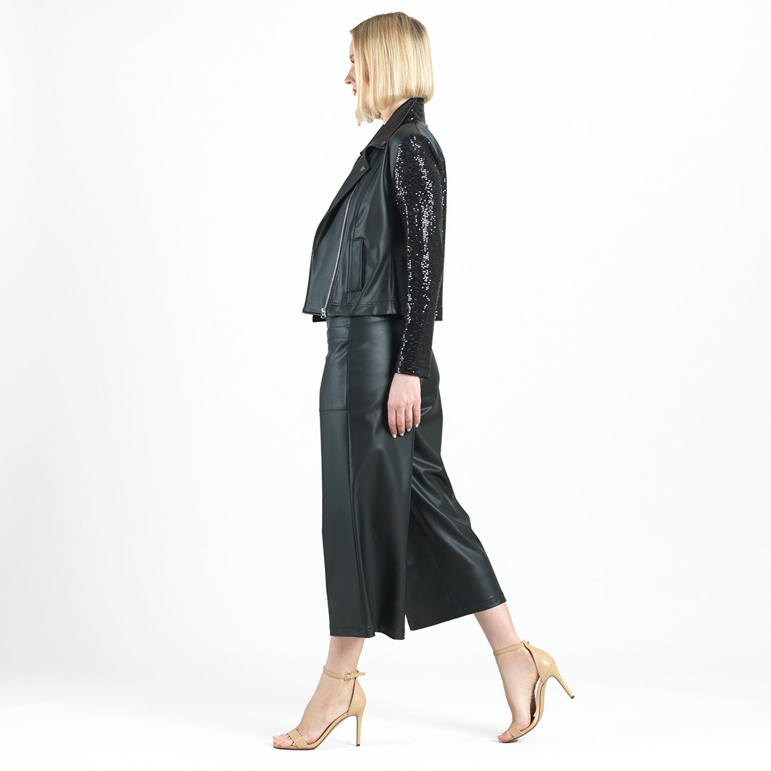 Sequin Knit - Liquid Leather™ Sheen Moto Jacket - Black - Final Sale | Clara Sunwoo