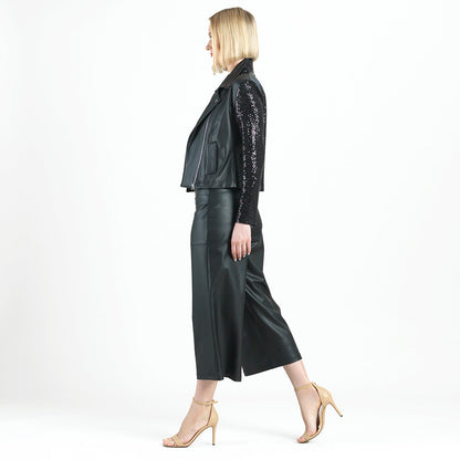 Sequin Knit - Liquid Leather™ Sheen Moto Jacket - Black - Final Sale | Clara Sunwoo