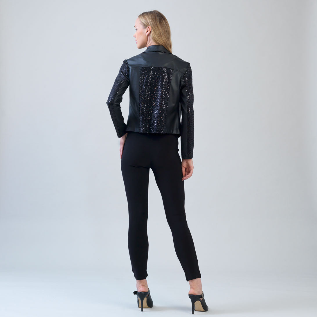 Sequin Knit - Liquid Leather™ Sheen Moto Jacket - Black - Final Sale | Clara Sunwoo