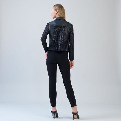 Sequin Knit - Liquid Leather™ Sheen Moto Jacket - Black - Final Sale | Clara Sunwoo