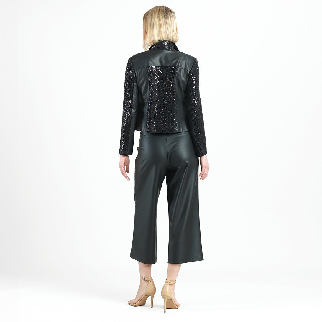 Sequin Knit - Liquid Leather™ Sheen Moto Jacket - Black - Final Sale | Clara Sunwoo