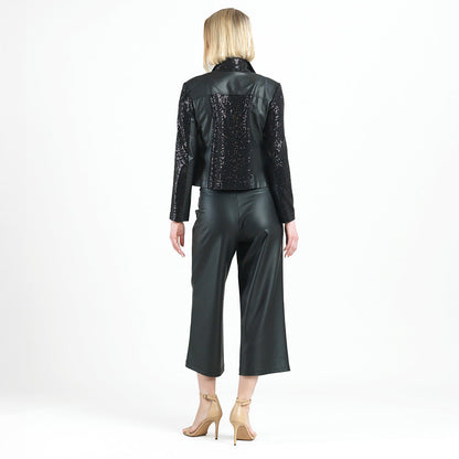 Sequin Knit - Liquid Leather™ Sheen Moto Jacket - Black - Final Sale | Clara Sunwoo