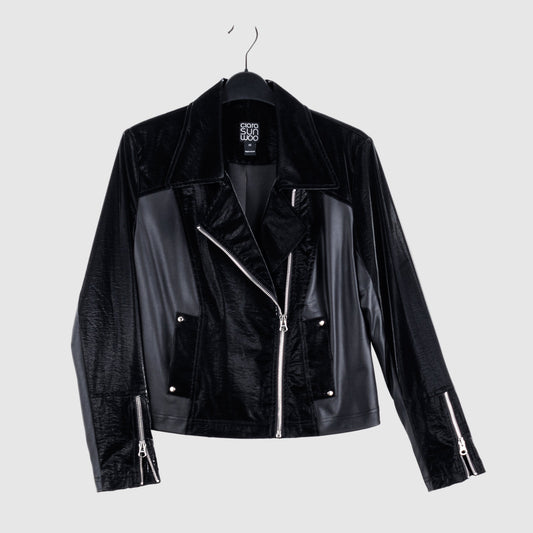 Vinyl + Liquid Leather™ Panel Zip Cuff Pocket Jacket - Black - Final Sale | Clara Sunwoo