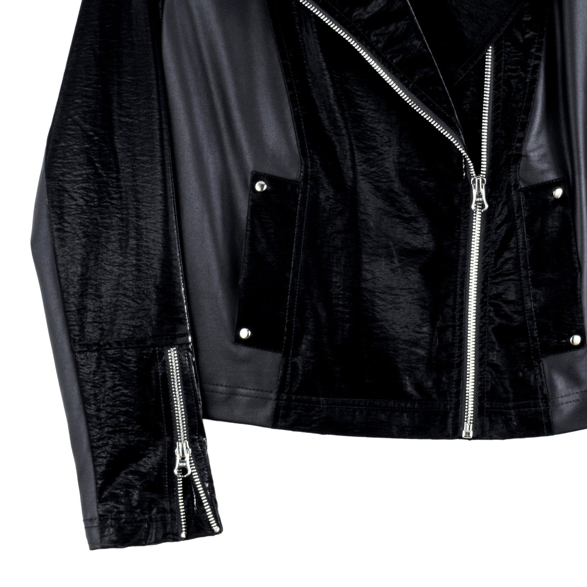 Vinyl + Liquid Leather™ Panel Zip Cuff Pocket Jacket - Black - Final Sale | Clara Sunwoo