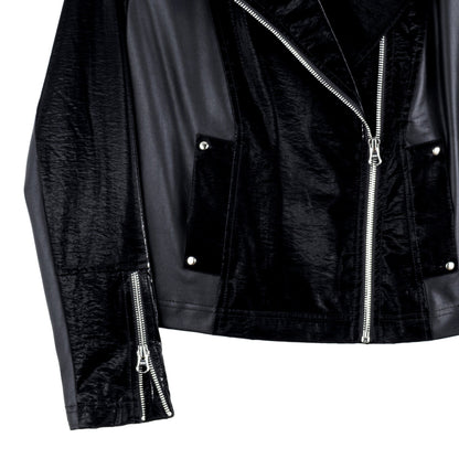 Vinyl + Liquid Leather™ Panel Zip Cuff Pocket Jacket - Black - Final Sale | Clara Sunwoo
