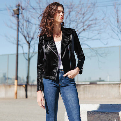 Vinyl + Liquid Leather™ Panel Zip Cuff Pocket Jacket - Black - Final Sale | Clara Sunwoo