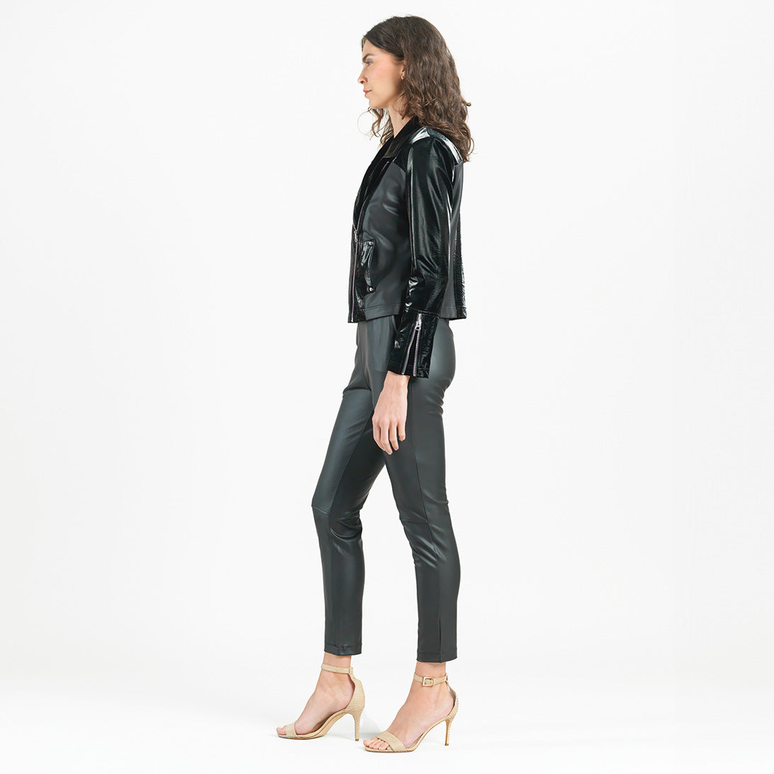 Vinyl + Liquid Leather™ Panel Zip Cuff Pocket Jacket - Black - Final Sale | Clara Sunwoo