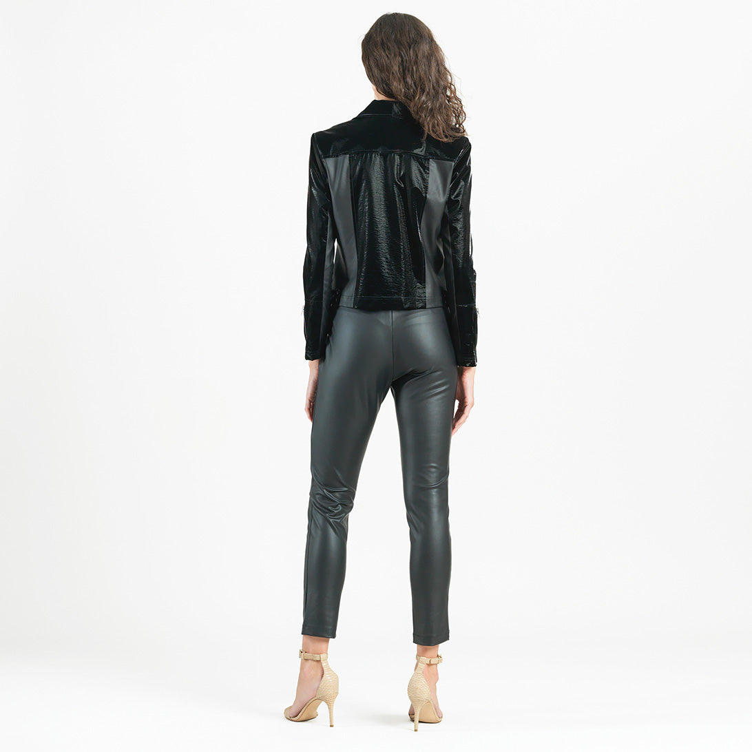 Vinyl + Liquid Leather™ Panel Zip Cuff Pocket Jacket - Black - Final Sale | Clara Sunwoo
