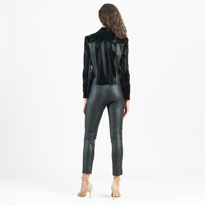 Vinyl + Liquid Leather™ Panel Zip Cuff Pocket Jacket - Black - Final Sale | Clara Sunwoo