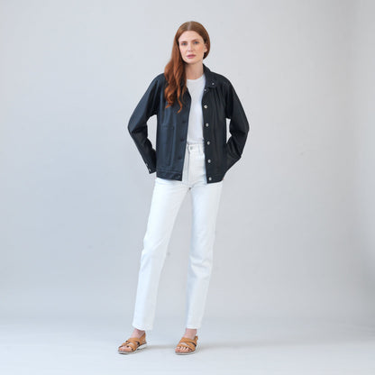 Liquid Leather™ Sheen Button Closure Pocket Jacket - Black - Final Sale | Clara Sunwoo