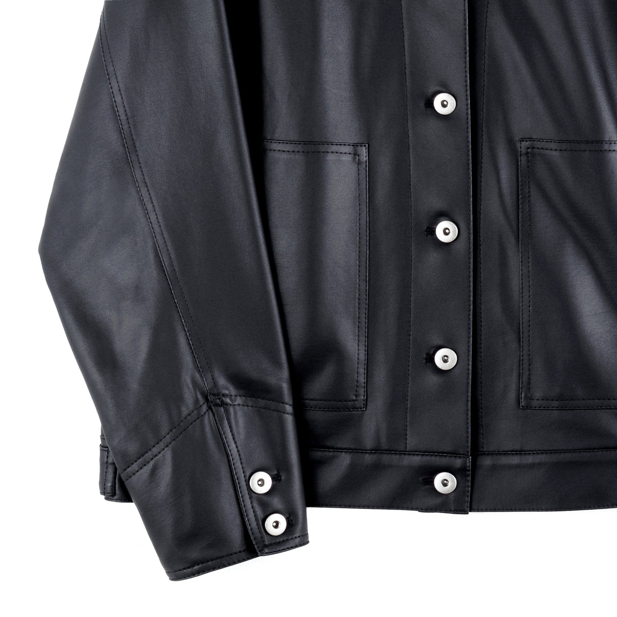 Liquid Leather™ Sheen Button Closure Pocket Jacket - Black - Final Sale | Clara Sunwoo