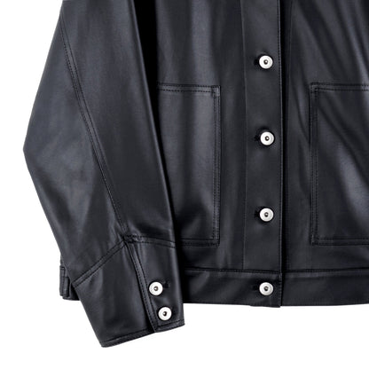 Liquid Leather™ Sheen Button Closure Pocket Jacket - Black - Final Sale | Clara Sunwoo