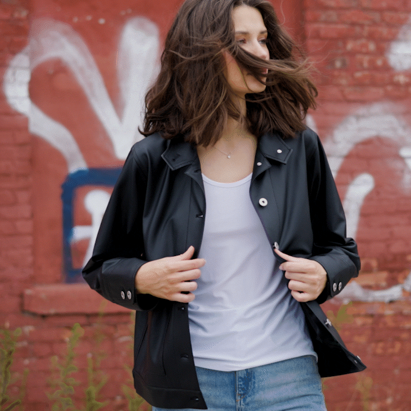 Liquid Leather™ Sheen Button Closure Pocket Jacket - Black - Final Sale | Clara Sunwoo