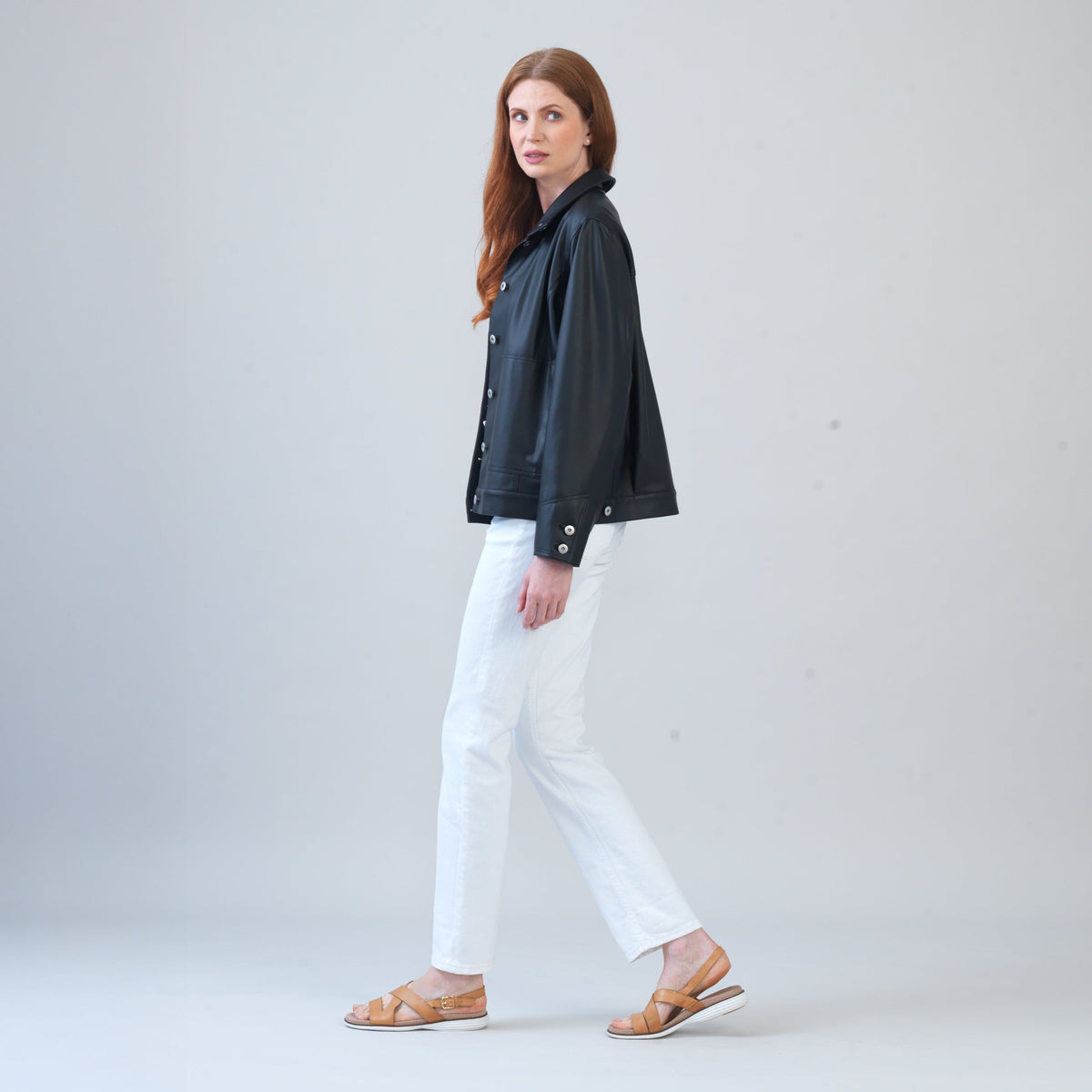 Liquid Leather™ Sheen Button Closure Pocket Jacket - Black - Final Sale | Clara Sunwoo