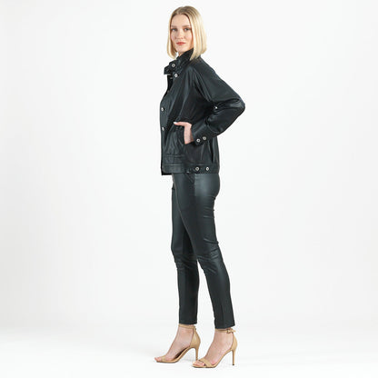 Liquid Leather™ Sheen Button Closure Pocket Jacket - Black - Final Sale | Clara Sunwoo