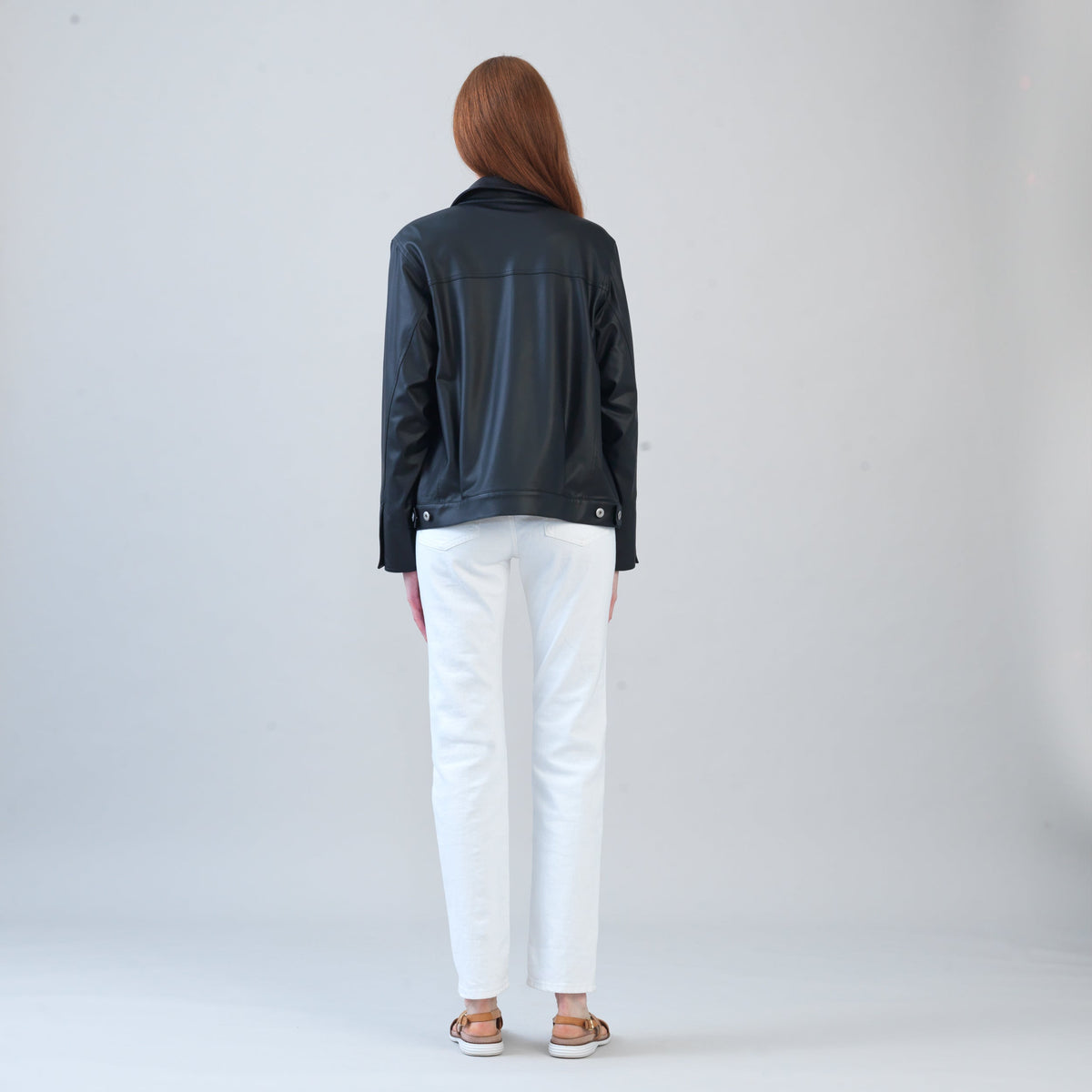 Liquid Leather™ Sheen Button Closure Pocket Jacket - Black - Final Sale | Clara Sunwoo