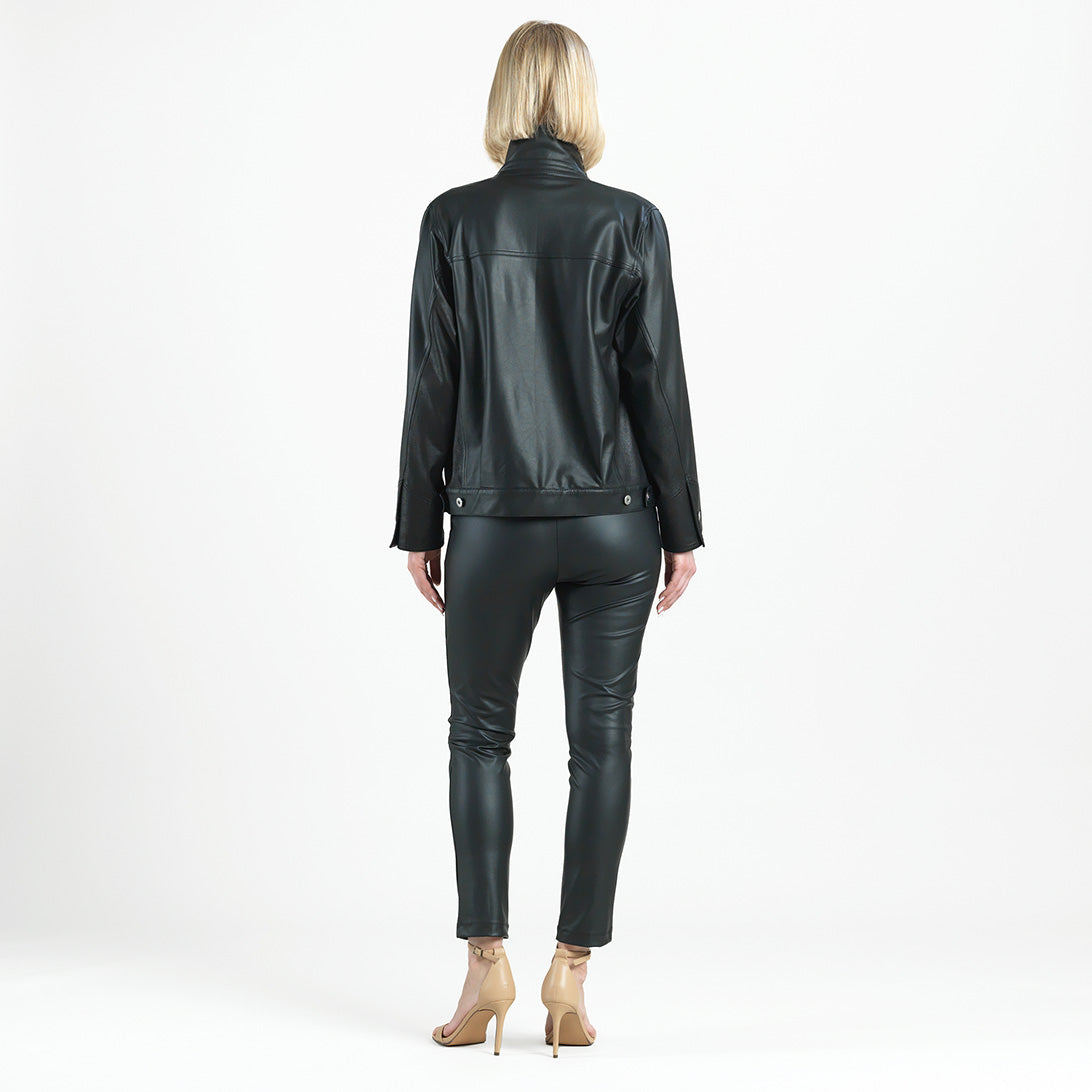Liquid Leather™ Sheen Button Closure Pocket Jacket - Black - Final Sale | Clara Sunwoo