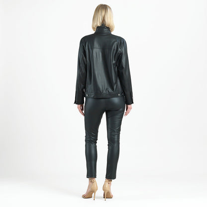 Liquid Leather™ Sheen Button Closure Pocket Jacket - Black - Final Sale | Clara Sunwoo