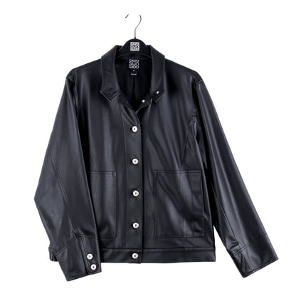 Liquid Leather™ Sheen Button Closure Pocket Jacket - Black - Final Sale | Clara Sunwoo