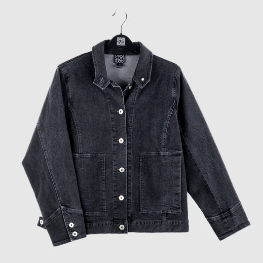 Denim Stretch - Button Closure Pocket Jacket - Black - Final Sale! | Clara Sunwoo