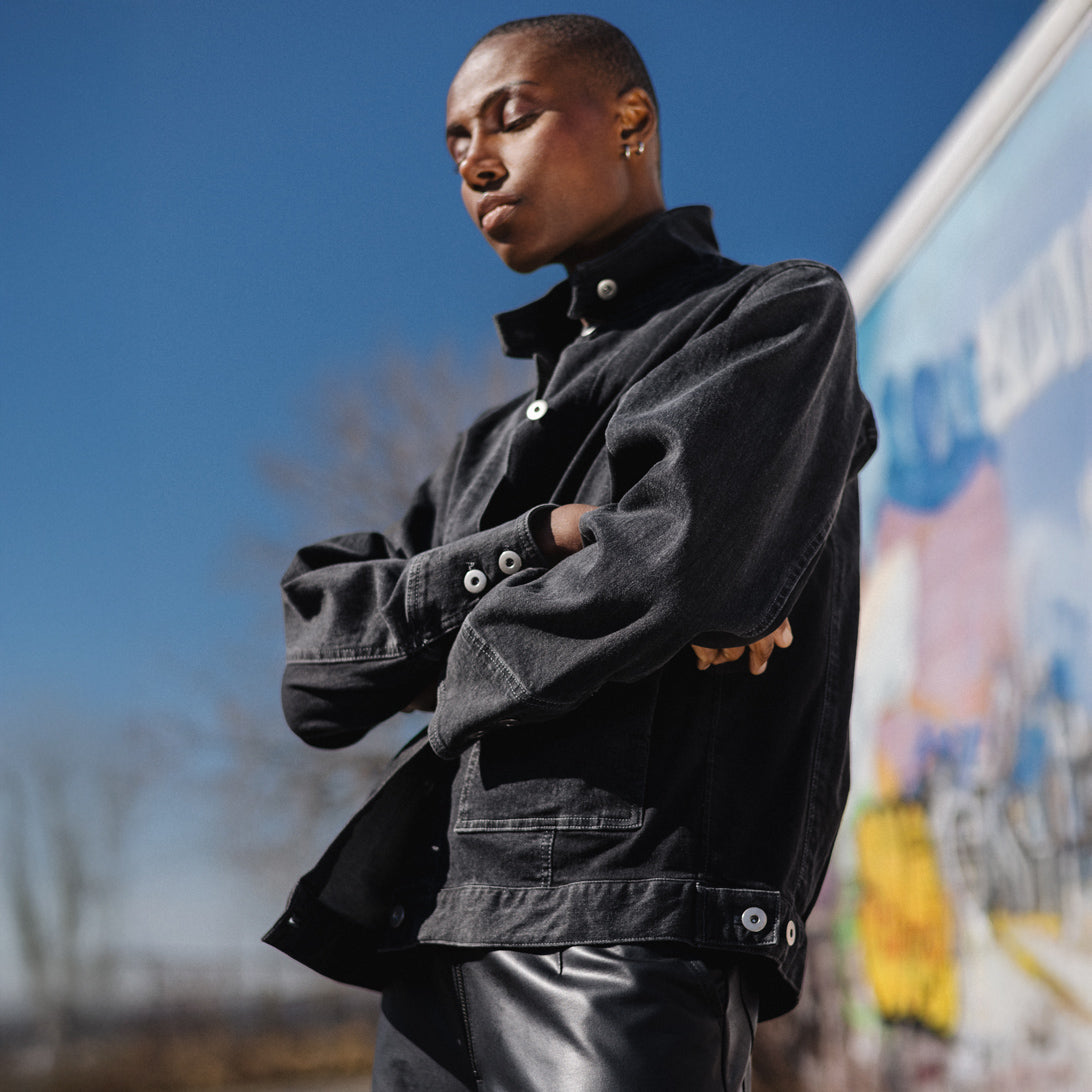 Denim Stretch - Button Closure Pocket Jacket - Black - Final Sale! | Clara Sunwoo