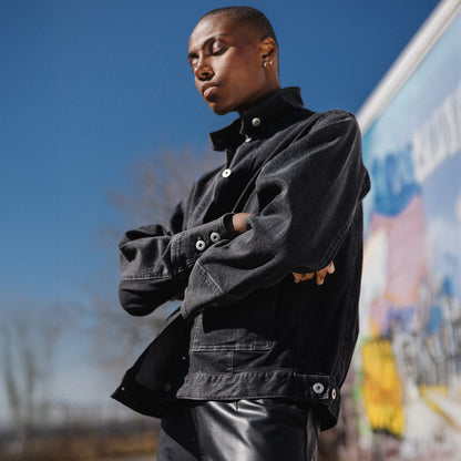 Denim Stretch - Button Closure Pocket Jacket - Black - Final Sale! | Clara Sunwoo