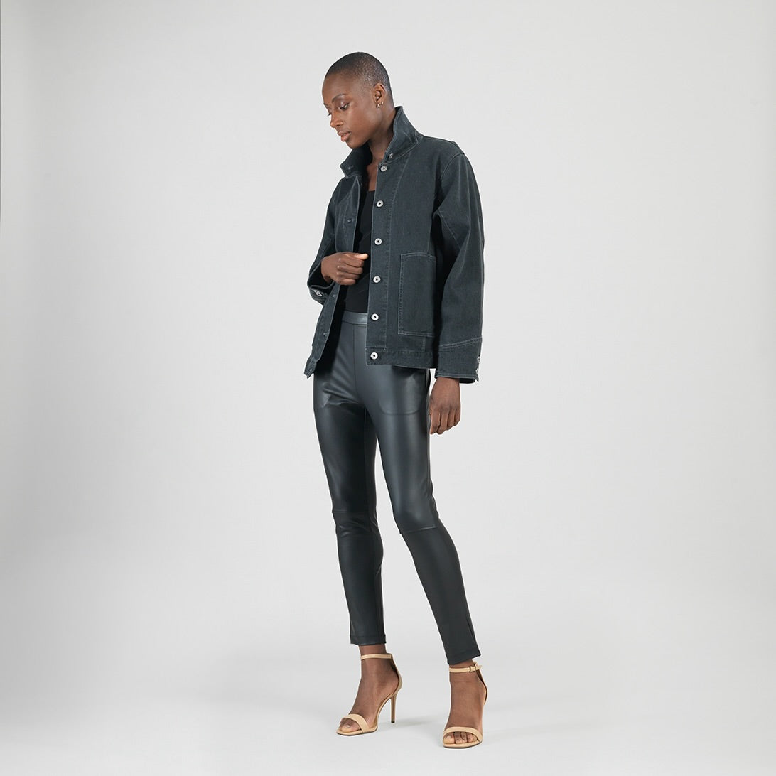 Denim Stretch - Button Closure Pocket Jacket - Black - Final Sale! | Clara Sunwoo