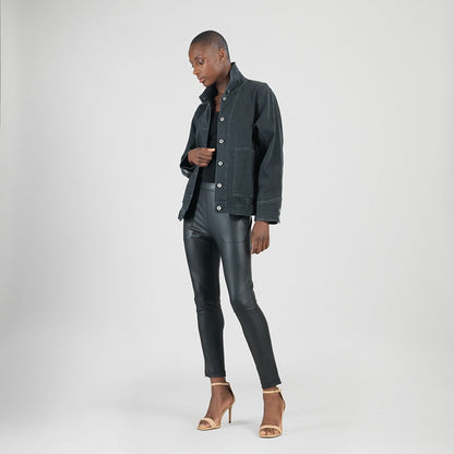 Denim Stretch - Button Closure Pocket Jacket - Black - Final Sale! | Clara Sunwoo