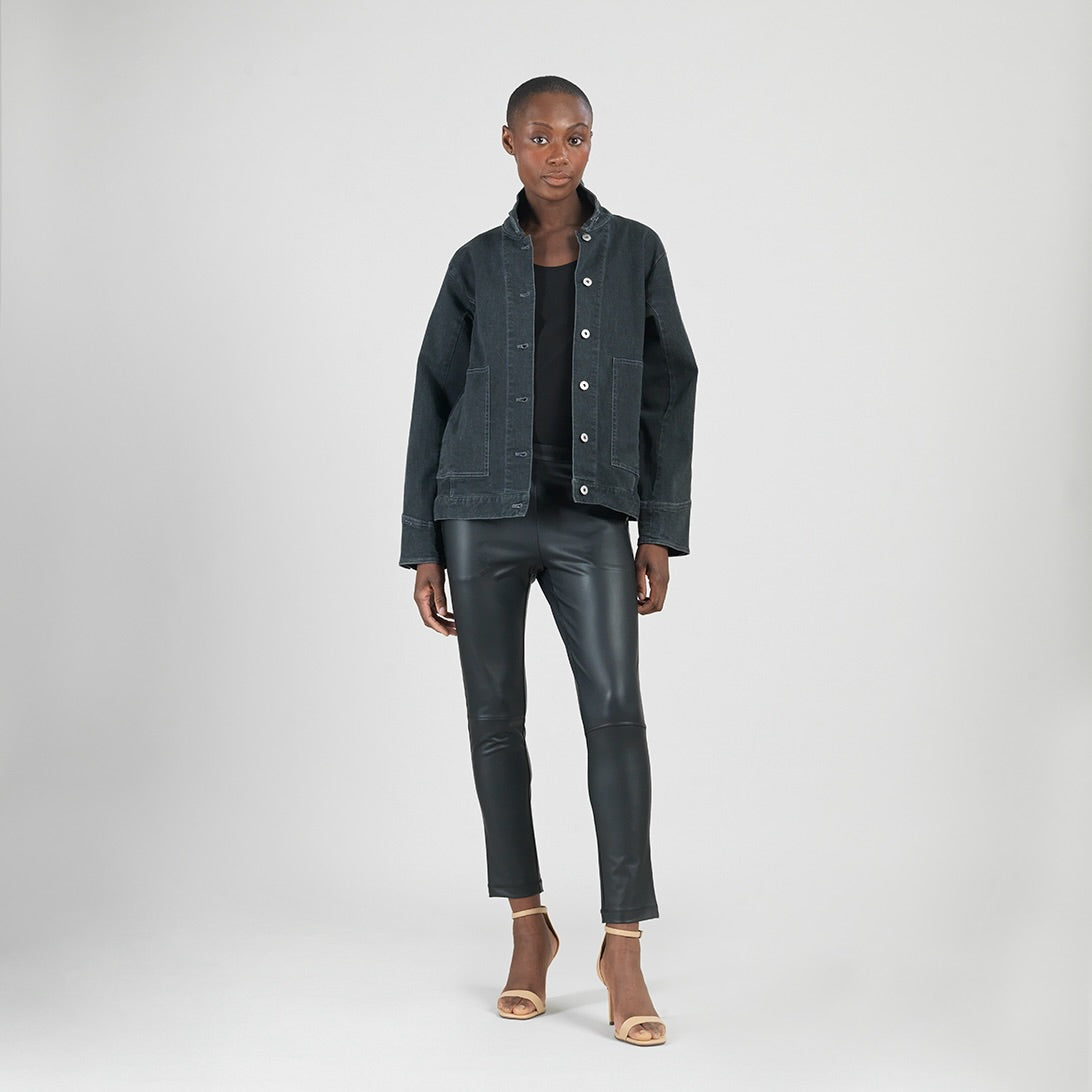 Denim Stretch - Button Closure Pocket Jacket - Black - Final Sale! | Clara Sunwoo