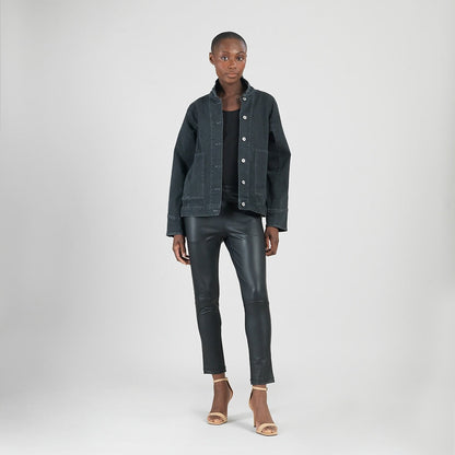 Denim Stretch - Button Closure Pocket Jacket - Black - Final Sale! | Clara Sunwoo