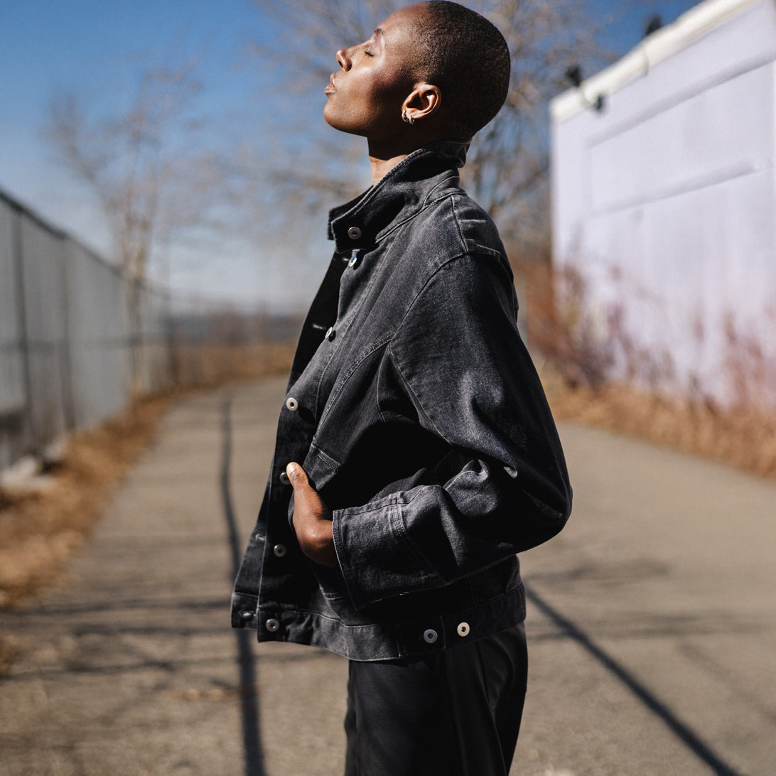 Denim Stretch - Button Closure Pocket Jacket - Black - Final Sale! | Clara Sunwoo