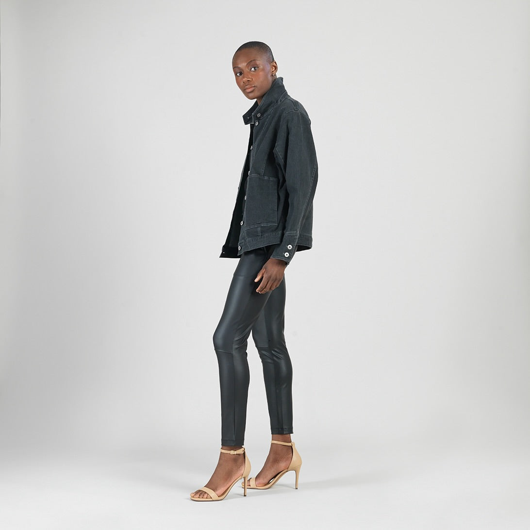 Denim Stretch - Button Closure Pocket Jacket - Black - Final Sale! | Clara Sunwoo