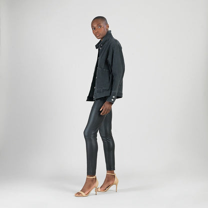 Denim Stretch - Button Closure Pocket Jacket - Black - Final Sale! | Clara Sunwoo