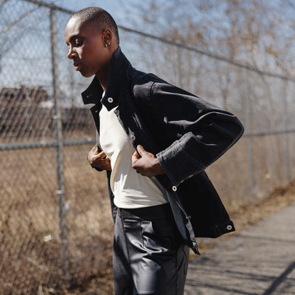 Denim Stretch - Button Closure Pocket Jacket - Black - Final Sale! | Clara Sunwoo