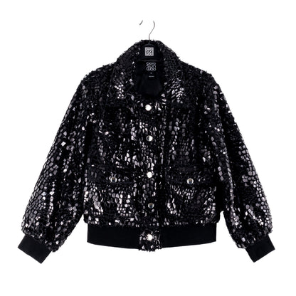 Crushed Faux Fur - Shimmer Embellished Bomber Jacket - Black - Limited Edition! | Clara Sunwoo